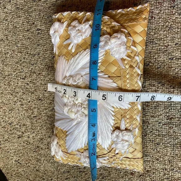 Vintage Unique Handmade Organic Palm Leaf Floral 3D Embroidery Bag/Wallet - Picture 2 of 5